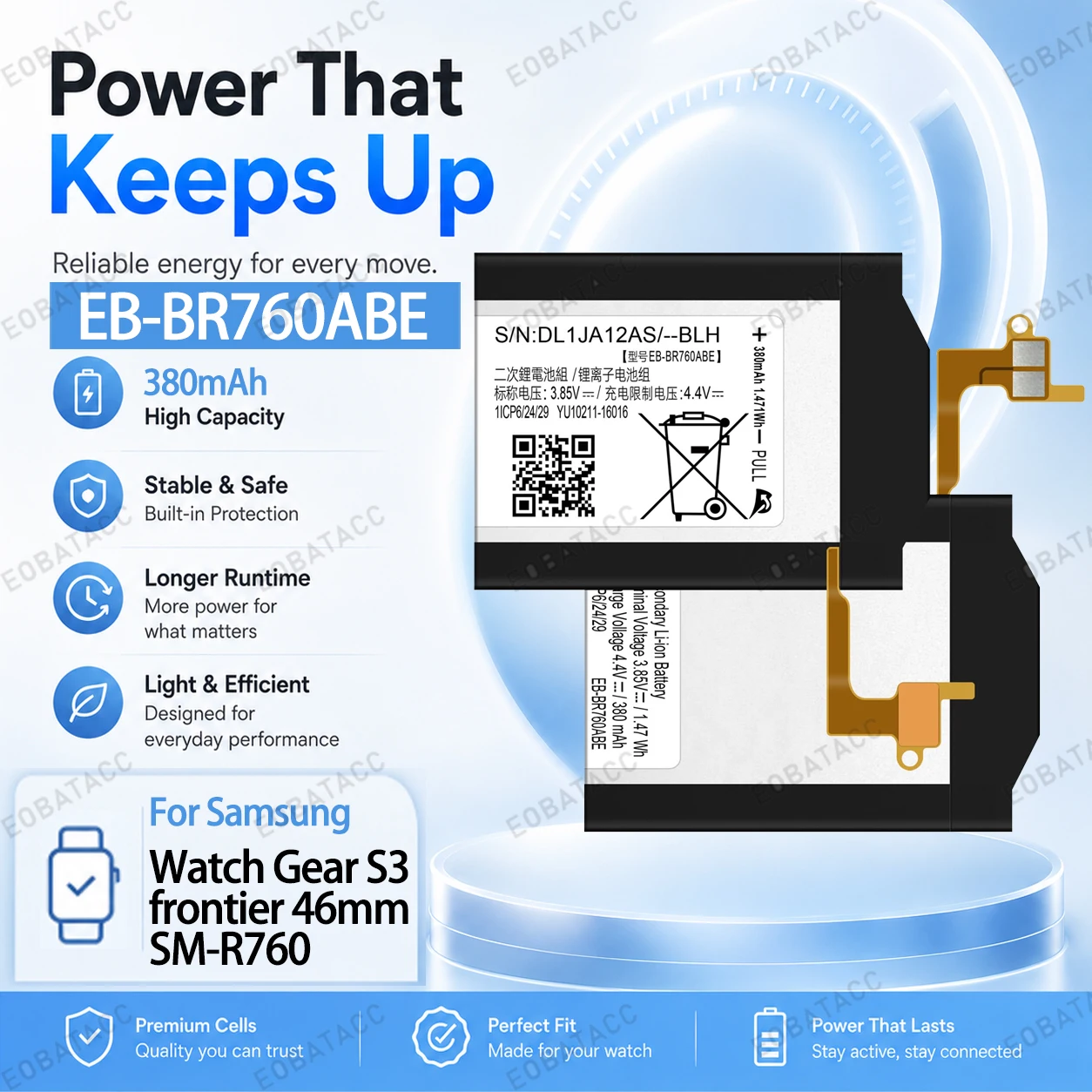 Brand New 380mAh EB-BR760ABE Battery for Samsung Watch Gear S3 frontier 46mm/SM-R760 battery Repair Tools Kit