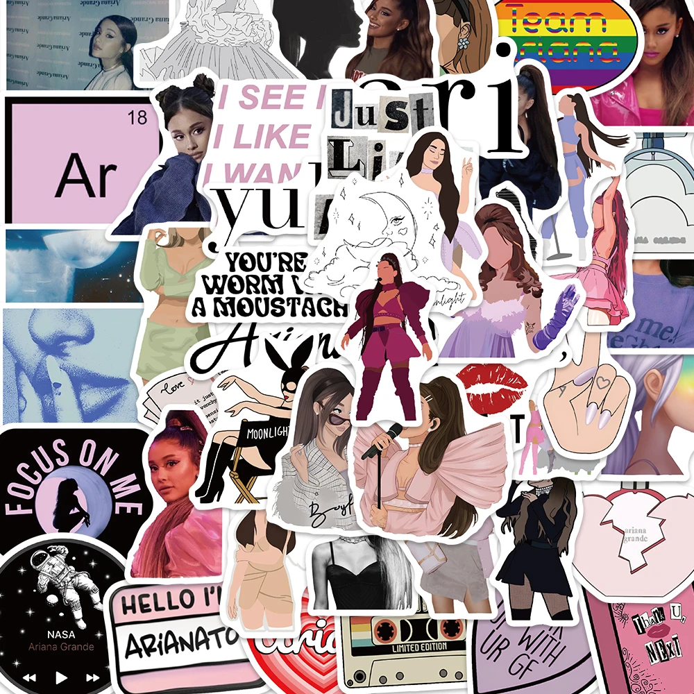 50pcs Hot Singer Ariana Stickers For Laptop Suitcase Skateboard Scrapbook Phone Cars Funny Graffiti Stickers Toys Decals