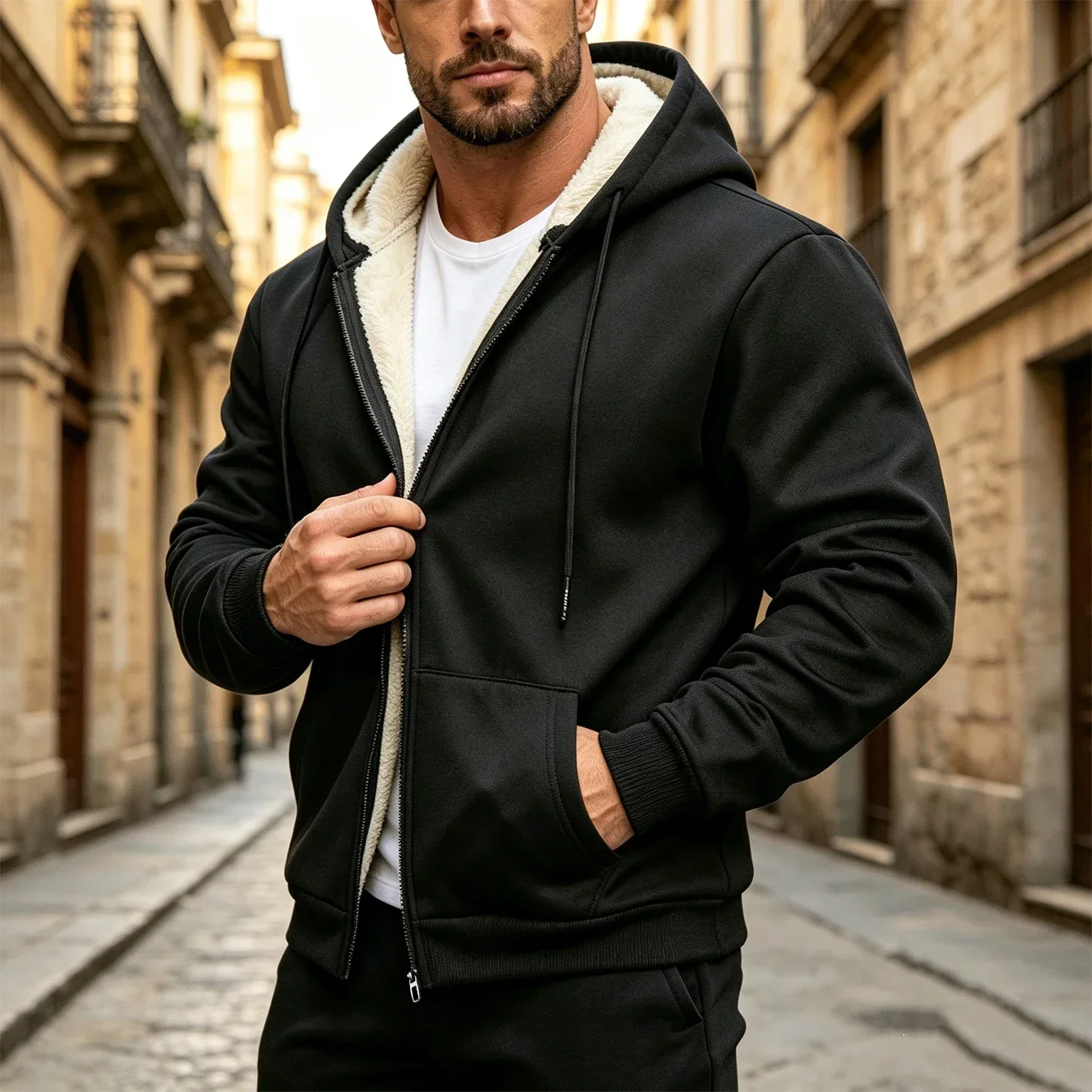 Men's Sherpa Fleece Hoodie Jacket Full Zip Up Winter Coat Thick Warm Casual Outerwear Outdoor Streetwear Daily Wear Hiking