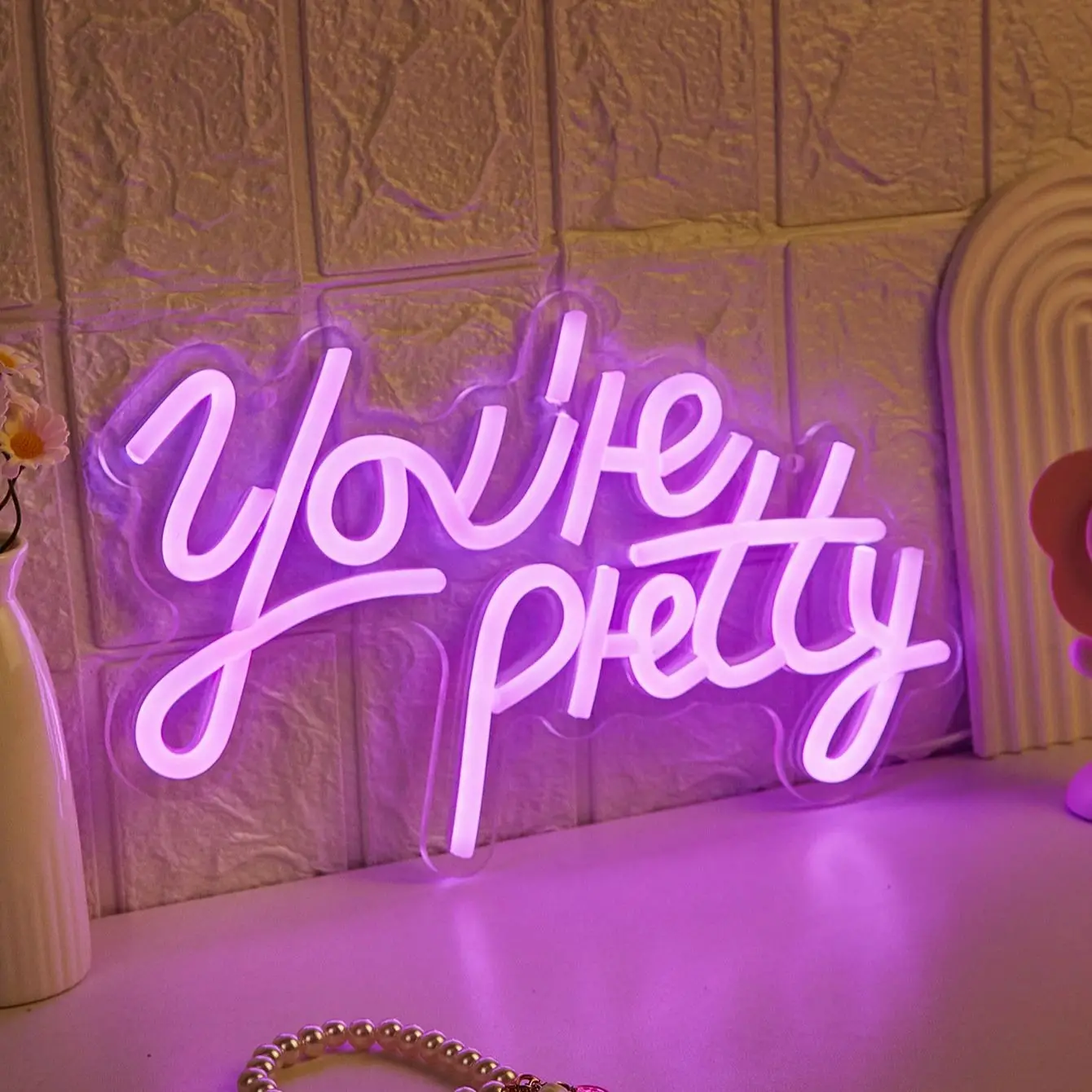 Chi-buy LED Neon You‘re Pretty USB Powered Neon Signs Night Light 3D Wall Art Bedroom Living Room Decor Lamp