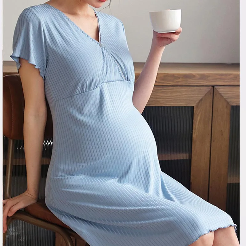 Maternity Nursing Nightgown With Padding Summer Maternity Sleep Dress Thin Postpartum Breastfeeding Home Wear For Comfortable