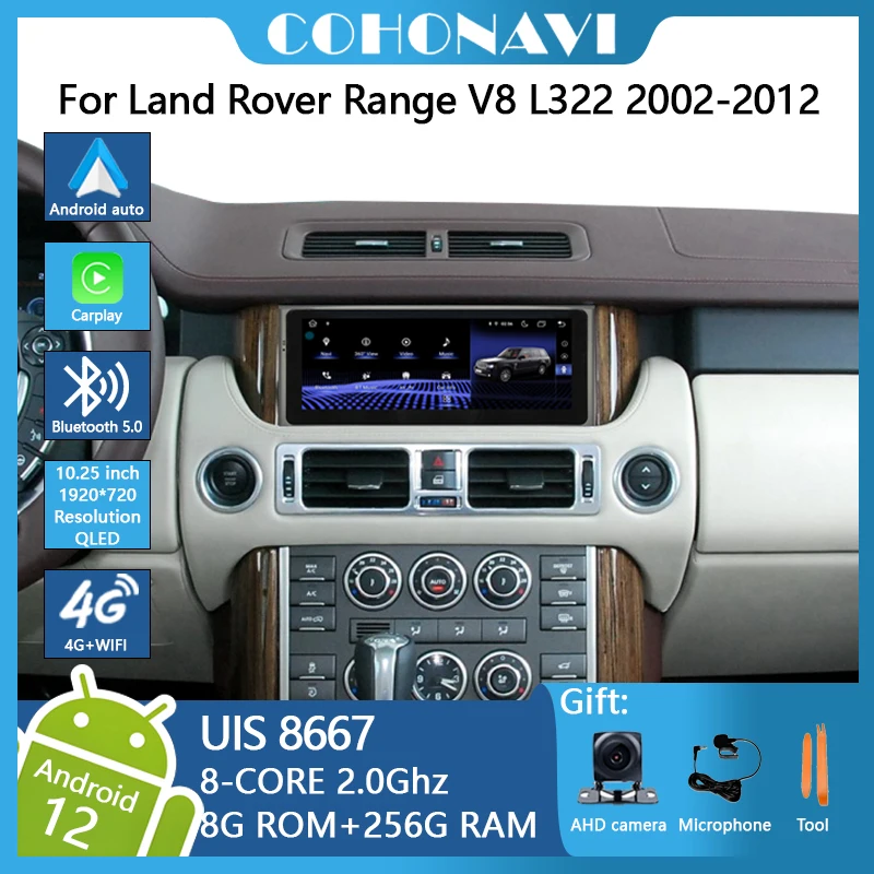 

Для Land Rover Range V8 L322 2002-2012 Автомобильный мультимедийный видеоплеер Радио GPS-навигация 10,25 дюйма Android 12 восьмиядерный процессор 8 + 256 ГБ