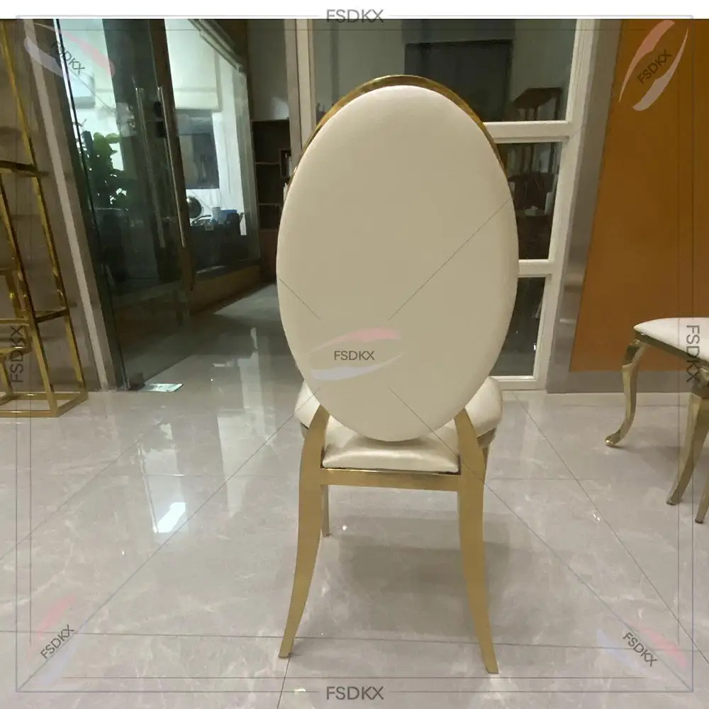 TOP Rental Stackable Stainless Steel Oval Back Chair Hotel Furniture Event Gold Dining Chairs Wedding