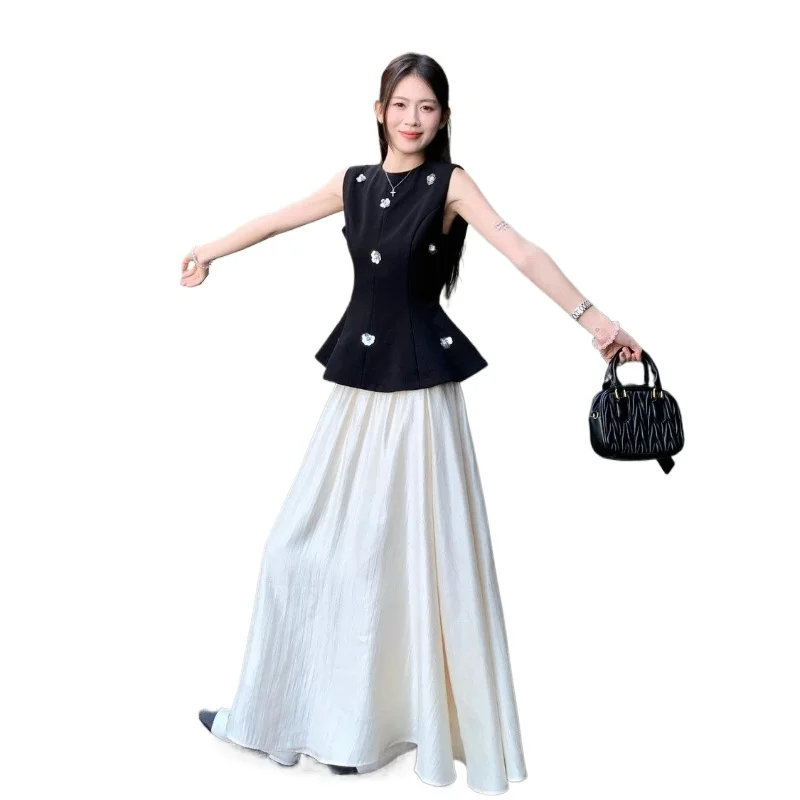 

Корейский модный комплект: черный жилет без рукавов в стиле Heavy Industry Design и летняя приталенная юбка с завышенной талией для женщин, 2026