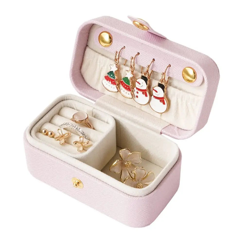 

Unique PU Leather Jewelry Storage Box Mini Flip Cover Jewelry Display Case Portable Solid Color Earrings Holder Girls