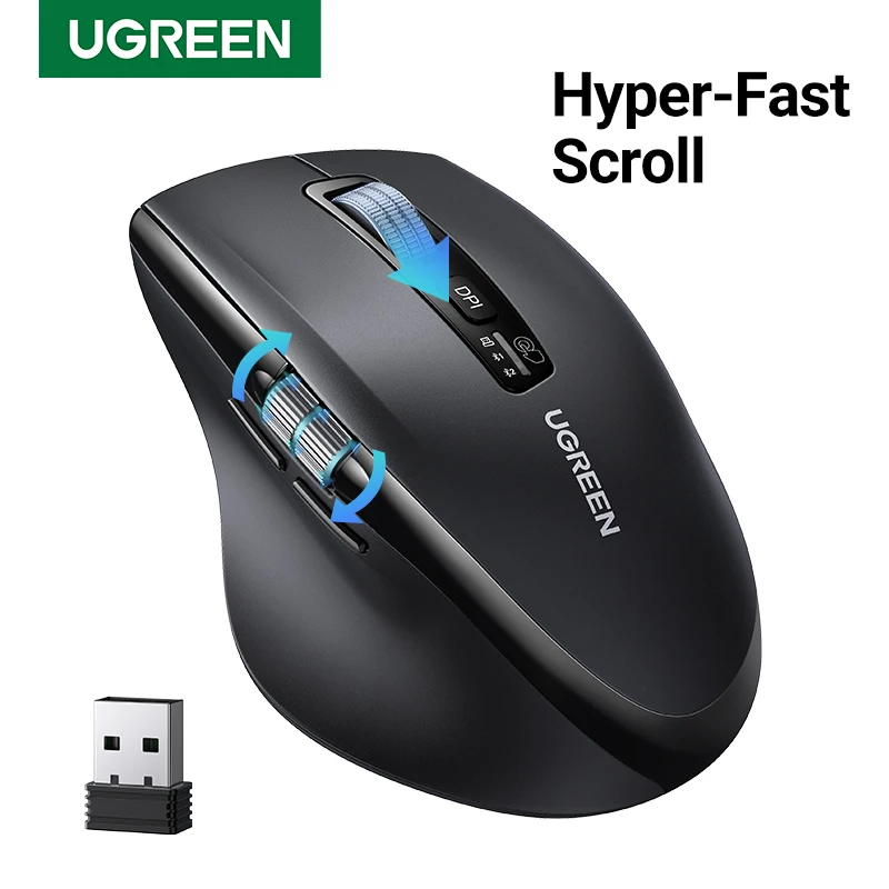 Mouse Sem Fio UGREEN Hyper-Fast Scroll Bluetooth 5.4 2.4G Ergonômico 5000DPI para MacBook, Tablet, Laptops, Computadores e PCs