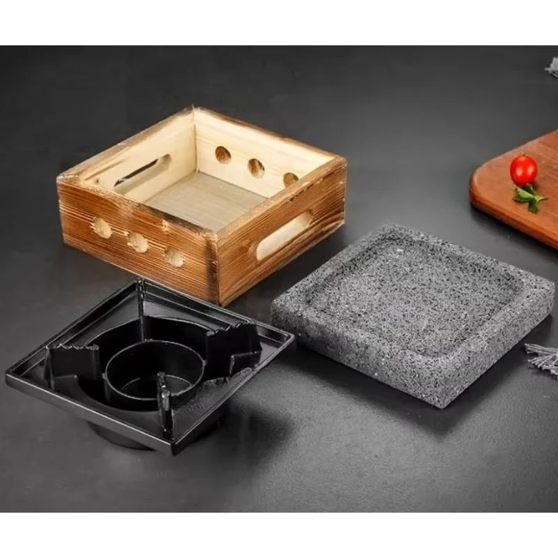 Plancha de Piedra Volcánica Ranurada de Alta Temperatura para Barbacoa Estilo Japonés Teppanyaki