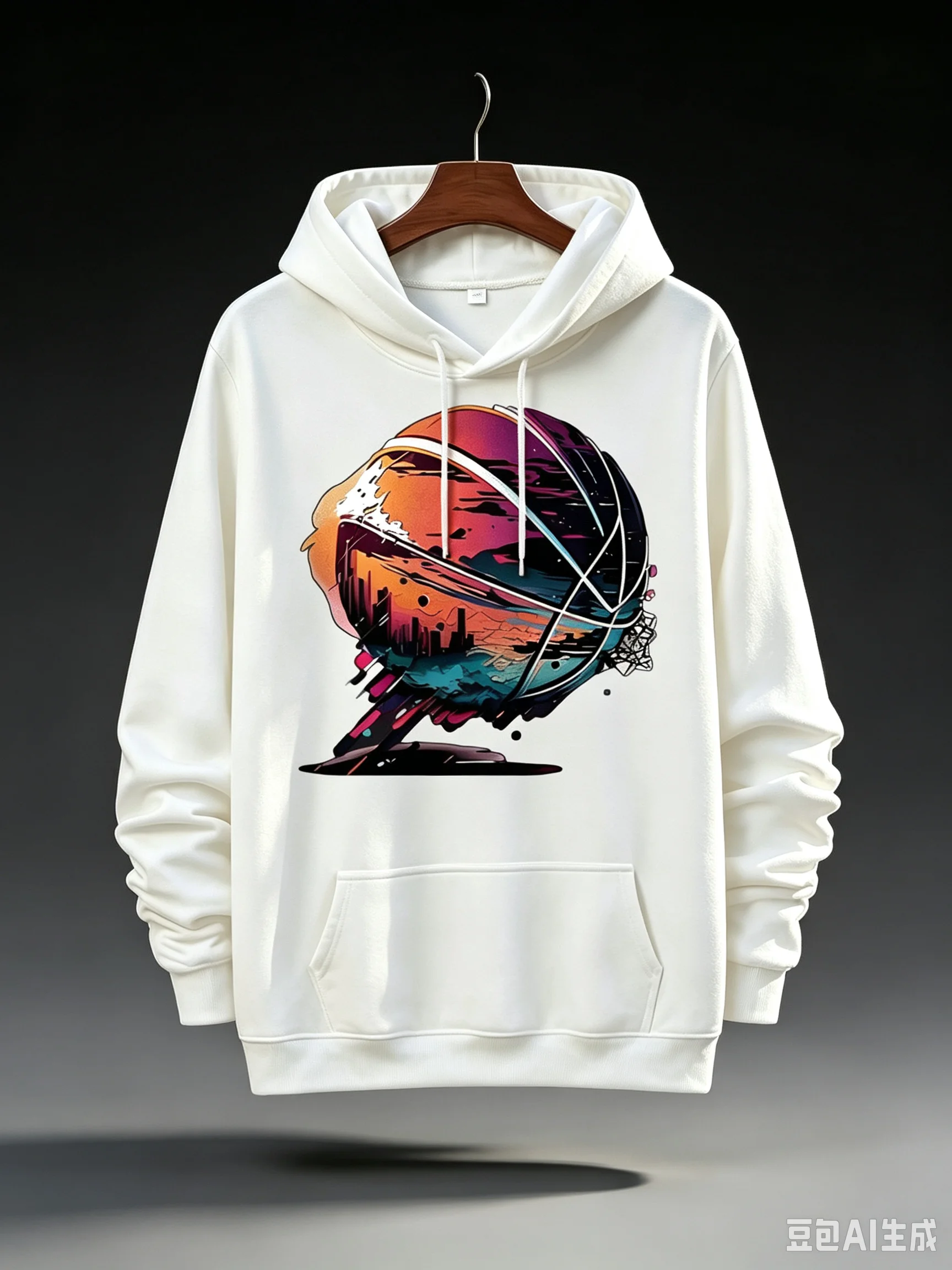Men's Hooded Sweater, Daily Casual Basketball Cityscape Printed Streetwear, Regular Version Long-sleeved Top, Suitable for Outdo