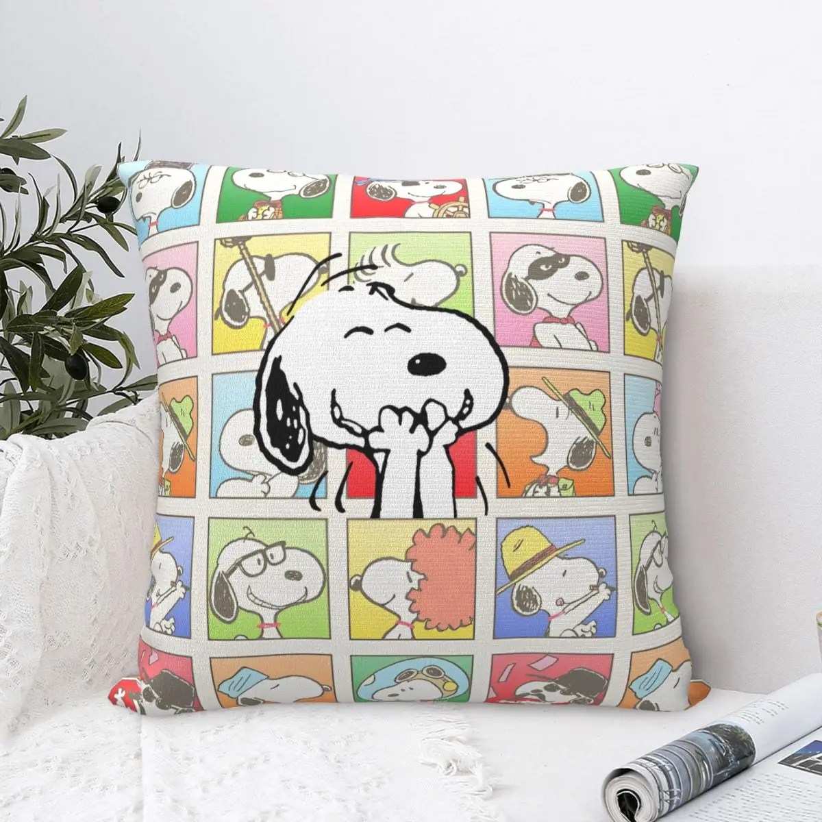 

Colorful Snoopy Collage Square Pillow Case Cushions for Sofa Cartoon Creative Pillowcase