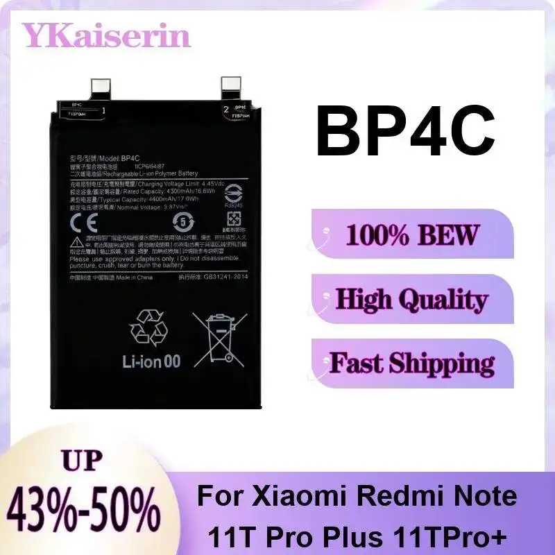 

4400mAh Mobile Phone Battery BP4C For Xiaomi Redmi Note 11T Pro Plus 11TPro+ High-Performance Hardwearing