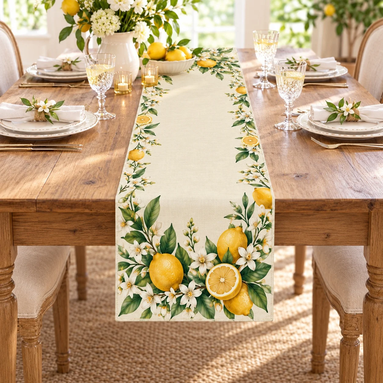 Pear Floral Wedding Table Runner Rustic Fruit Table Flag Farmhouse Dining Decor Party Home Kitchen Decoration