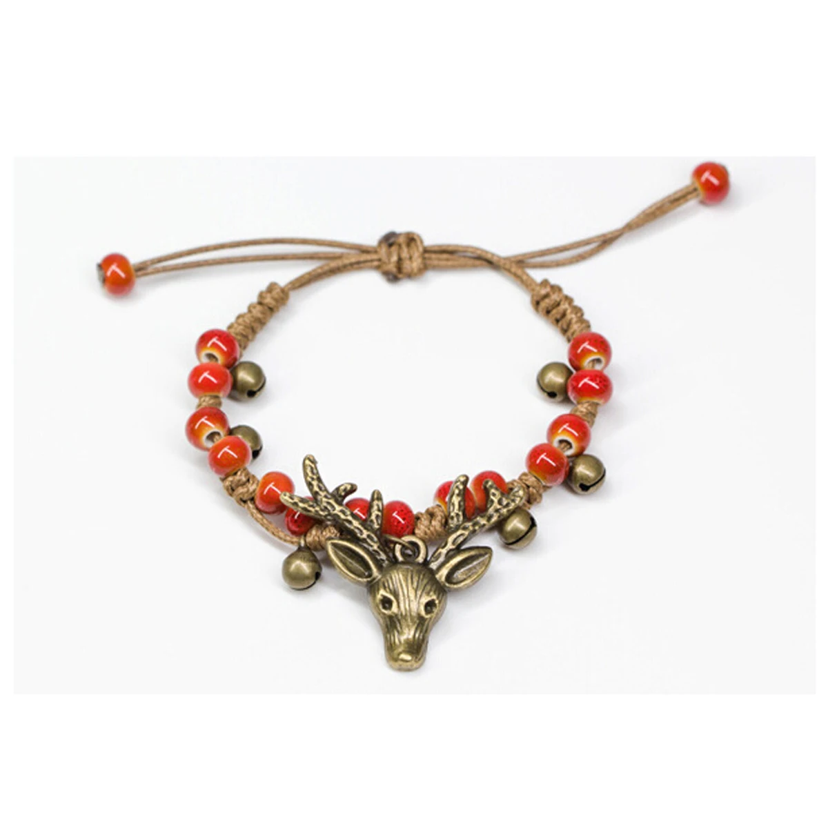 

Deer Head Bracelet for Women Vintage Bohemian Adjustable Wax String Ceramic Beads Elegant Gift Jewelry