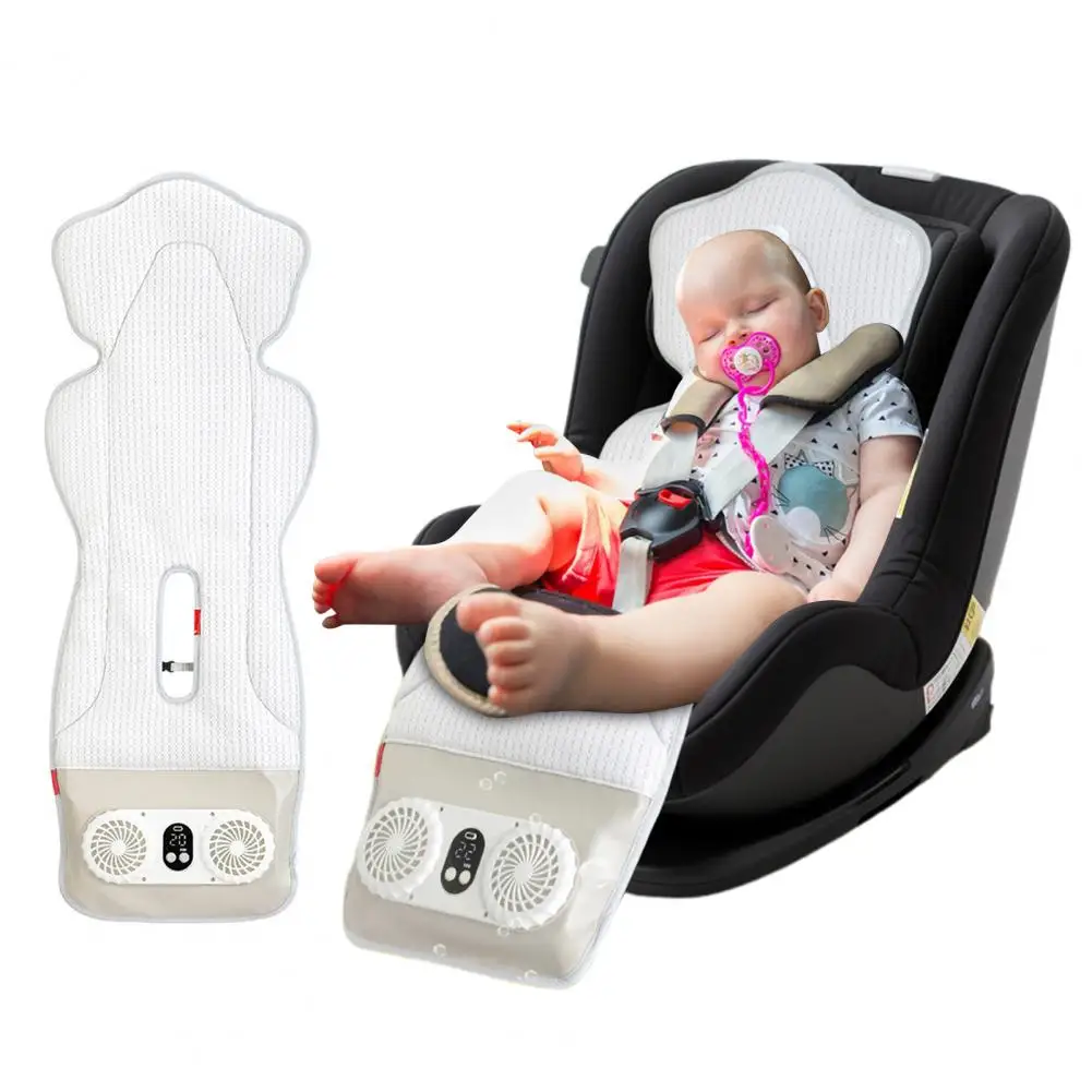 Summer Baby Stroller Pad Cooling Cushion with 2 Fans Timer Setting Breathable Mesh Cooling Liner for Stroller Crib