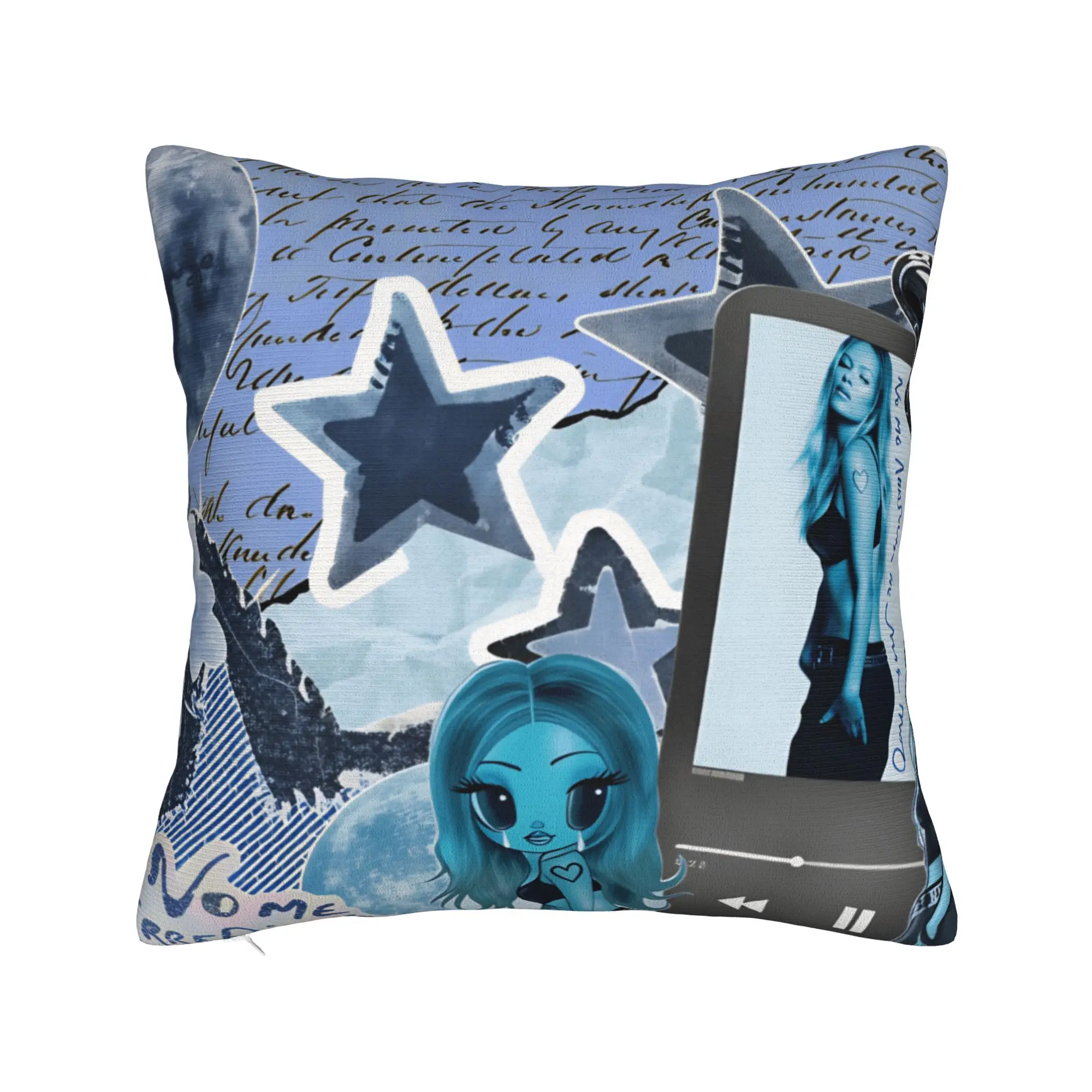 Karol G Blue Scrapbook Collage Art Pillow Case  Fashion Pillow Cover Print Pillowcases For Sofa Bedroom Home Decor