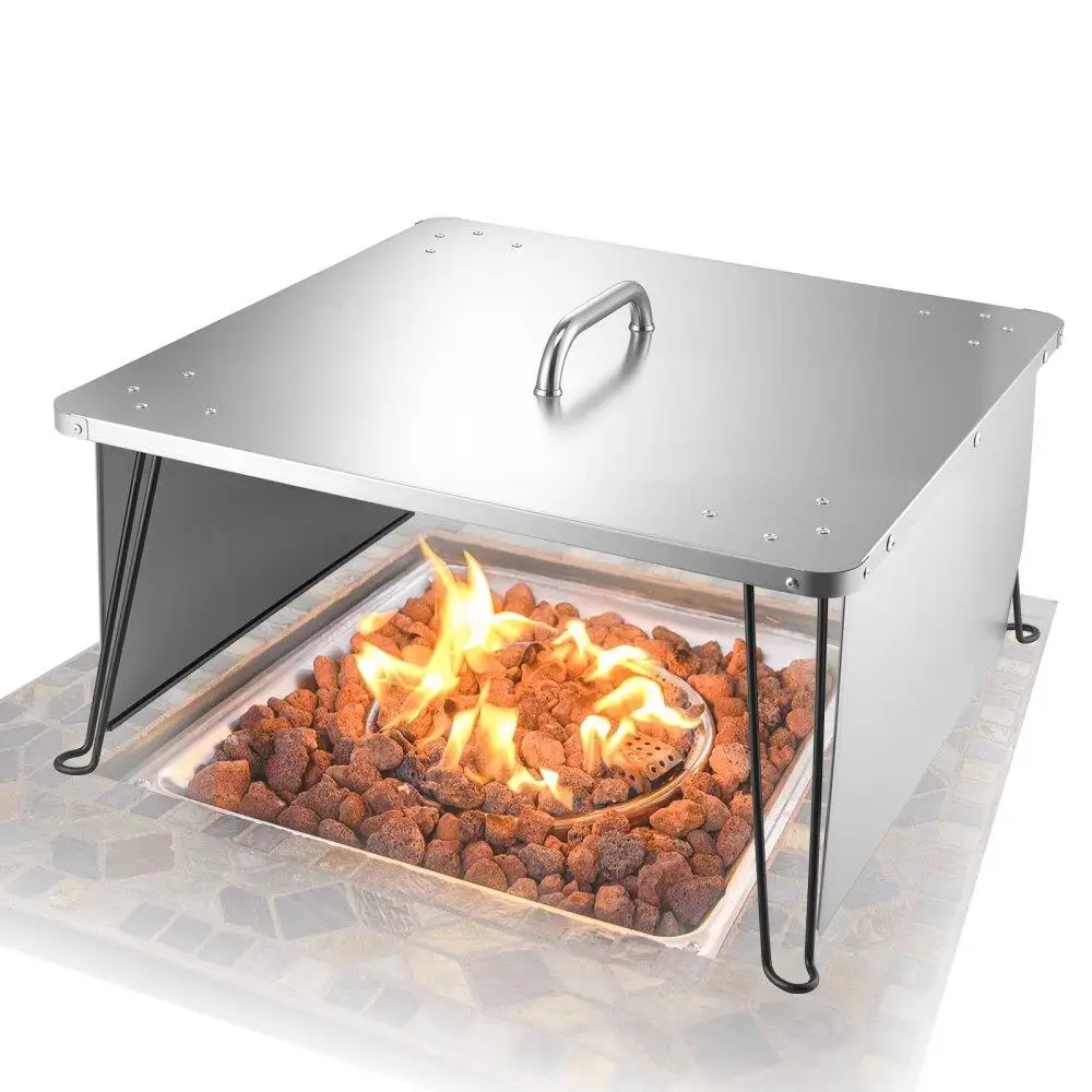 

Outdoor Fire Pit Heat Deflector Cover 25x25x14 Inch Stainless Steel for Patio Garden Use