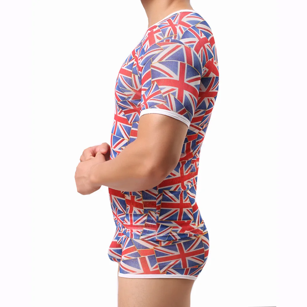 British Flag Mesh Tops for Men's Tight Fitting Sports Fitness Show Muscle Sexy Short Sleeved T-shirt Teenager Breathable Clothes