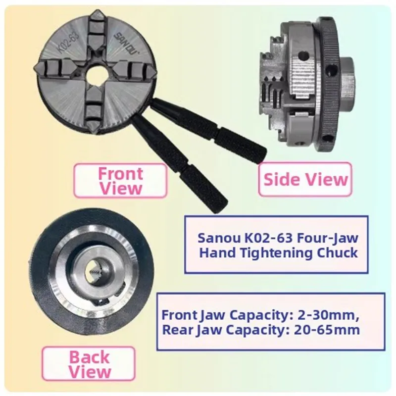 Sanou Jaw Brand Mini Lathe Chuck 63mm 4 Jaw Manual Scroll Chuck for Mini Wood Lathe K02-63