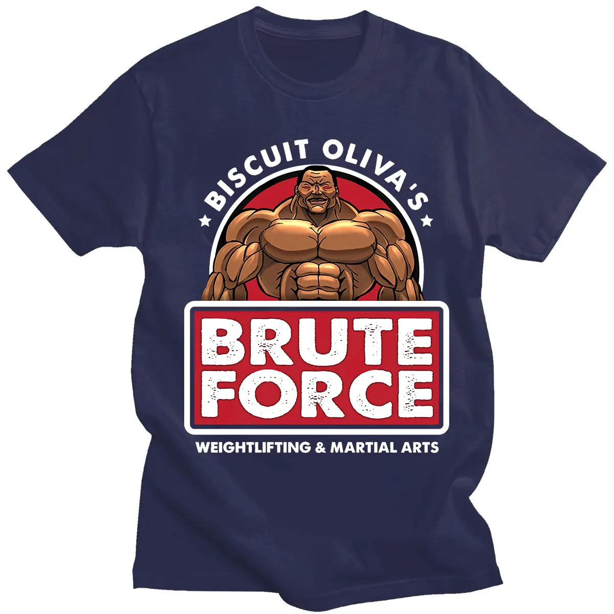 Galleta Oliva Brute Force camisetas más nuevas Grappler Baki Hanma Yujiro Dou Manga hombres Harajuku tela ropa de calle cuello redondo Camiseta