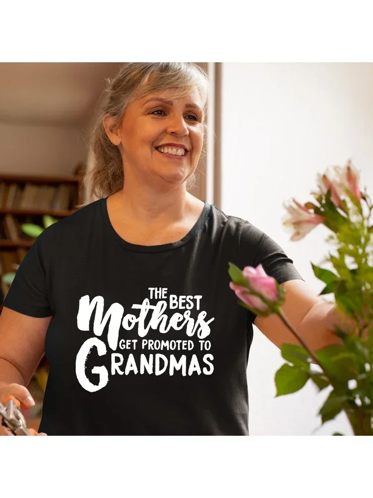 2024 The Best Mothers Get Promoted To Grandmas Women Short Sleeve T-shirt Graphic Grandma Life Aesthetic Tees Tops Cotton