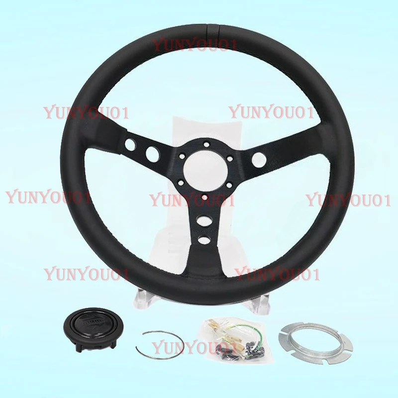 

Modified Matte Leather Steering Wheel 14 Inch Medium Concave P5 Leather Black Modified Racing Car