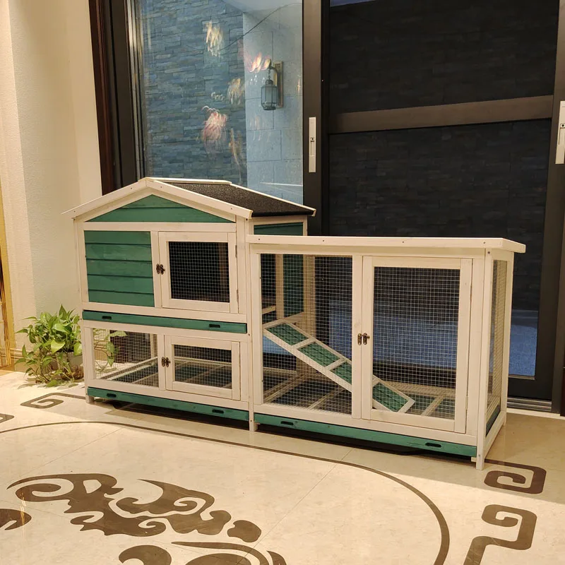 

Rabbit cage anti-spray urine luxury double-layer drawer rabbit nest solid wood pigeon cage villa king size room outdoor