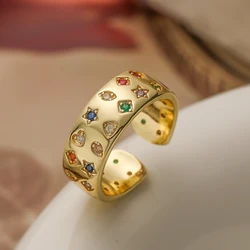 NEWBUY New Fashion Gold Color Colourful AAA CZ Zircon Inlay Jewelry Open Design Wedding Bands Rings For Women Girl