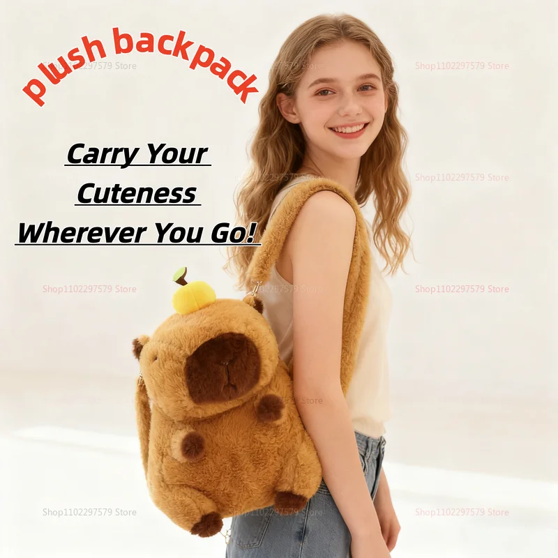 

Premium Short Plush Capybara Plush Backpack Cute Fur Bags Kids Girls Shoulder Bags Mini Backpack Gifts Girlfriend and Casual Use
