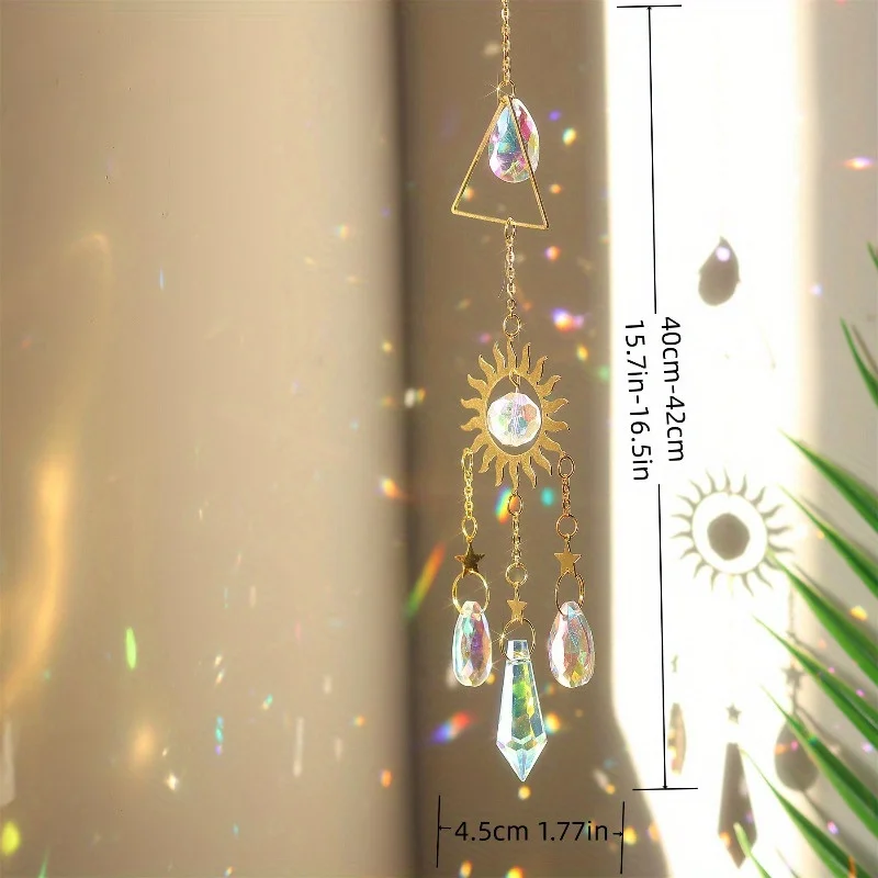 New Crystal Suncatcher Hanging Ornament - Sun, Moon, Stars & Flame Prism Decor for Window, Garden, Home - Rainbow Light Catcher