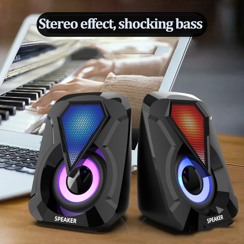 HIFI Subwoofer Stereo Surround Microphone Speaker PC Speaker USB Wired Loudspeakers with RGB Light for Desktop Computers