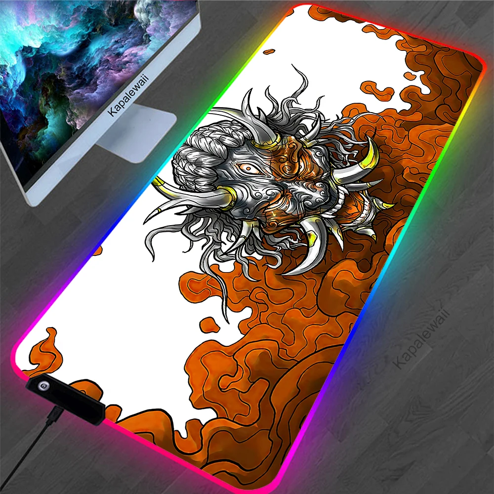 

Japanese Oni RGB Mou Pad Large Gaming Mousepad XXL 900x400mm LED Lighting Keyboard Mause Mat Pc Gamer Deskmat Colorful Luminous