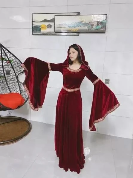 Halloween Gothic Hoodie Witch Cosplay Costume Medieval Retro Women's Dresses Long Skirt Halloween Vampire Adult Role-play Suits