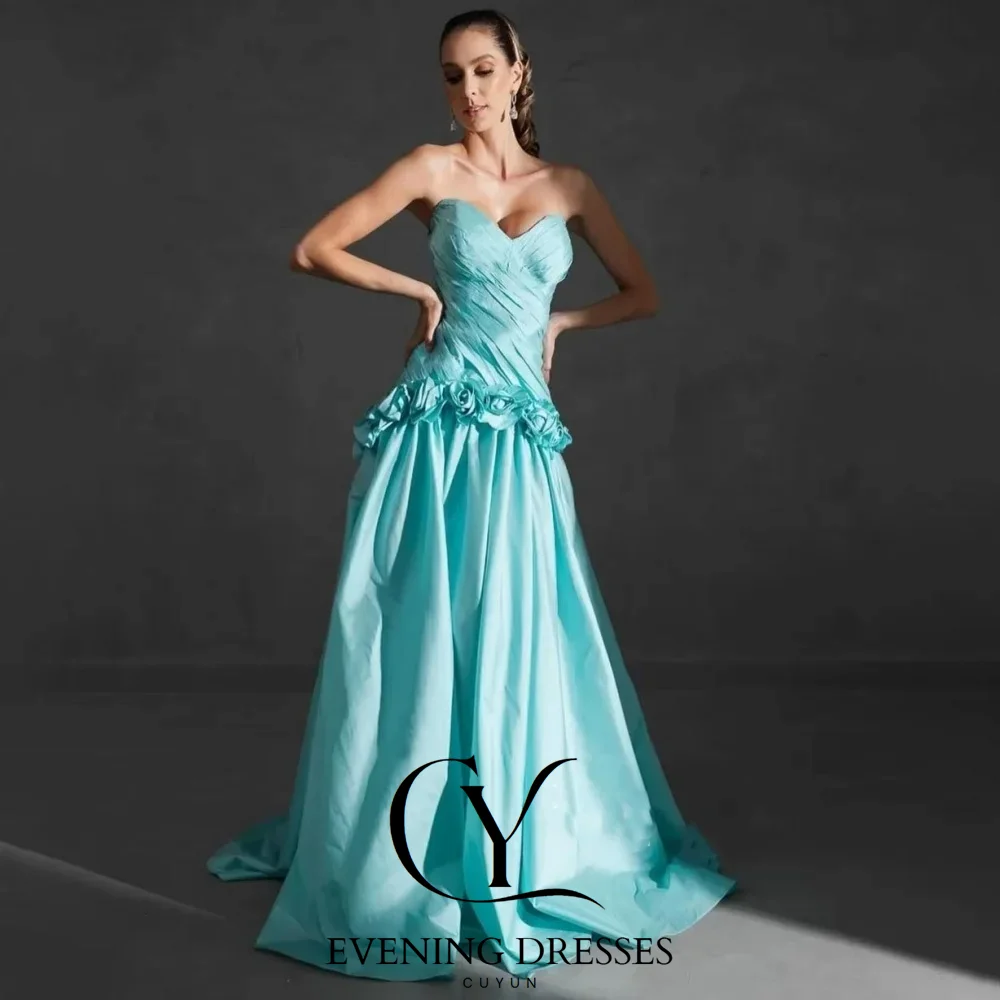 فساتين حفلات فاخرة للسيدات من CUYUN فساتين سهرة مصنوعة يدويًا على شكل قلب مخصصة للحفلات على شكل حرف A مناسبة رسمية