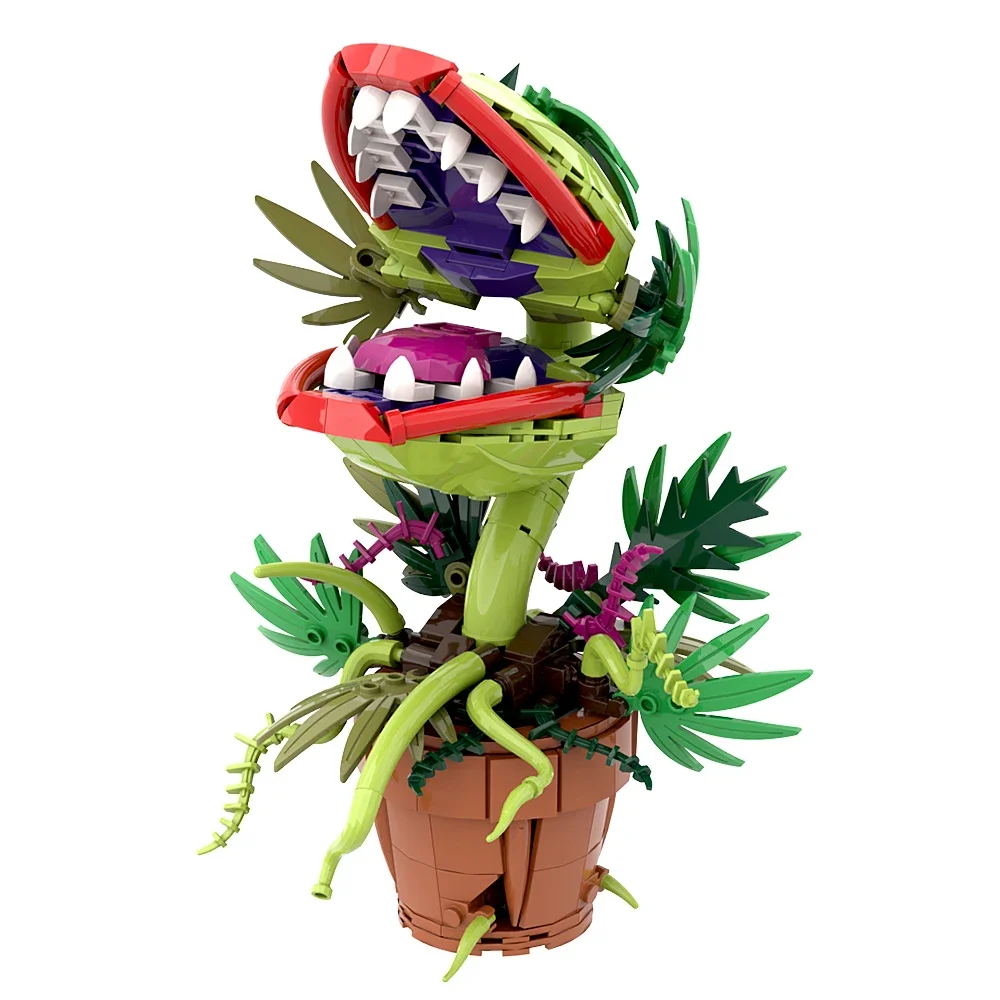 Gobricks moc audrey ii piranha planta bloco de construção chomper vasos plantas horrores flor modelo tijolos montar brinquedos coletar presente