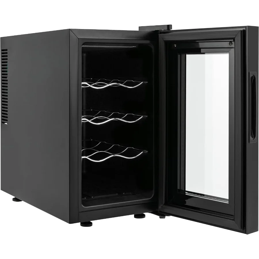 Black Wine Cooler 23L 8 Bottle Compressor Wine Cooler Refrigerator with 5 Shelves and 3 Racks for Storing Red White Champagne a
