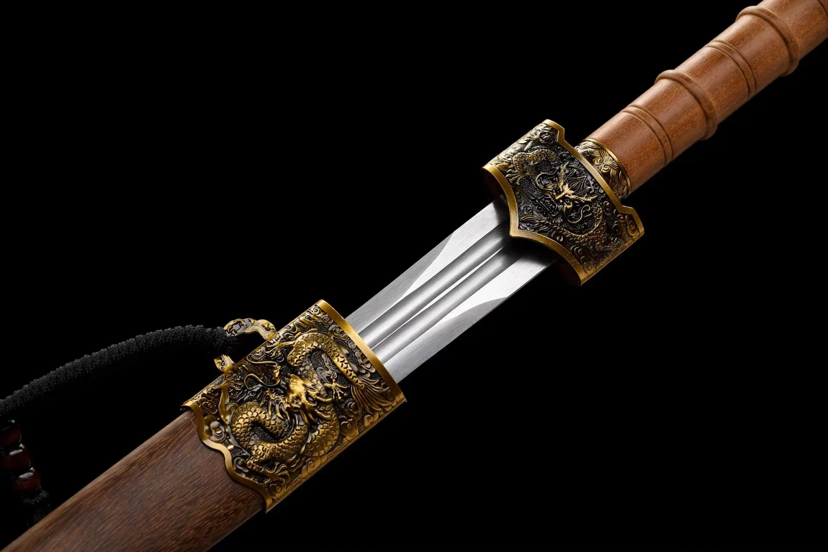 Chinese Kung Fu Sword WUSHU Blade Manganese Steel Edge Dragon Fitting Groove Sword Wood Scabbard
