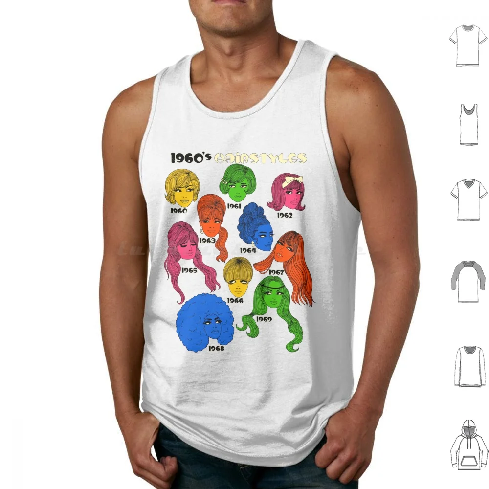 Peinados de los años 60, camisetas sin mangas con estampado de algodón, Groovy de los años 60, peinados de moda Retro, colmena