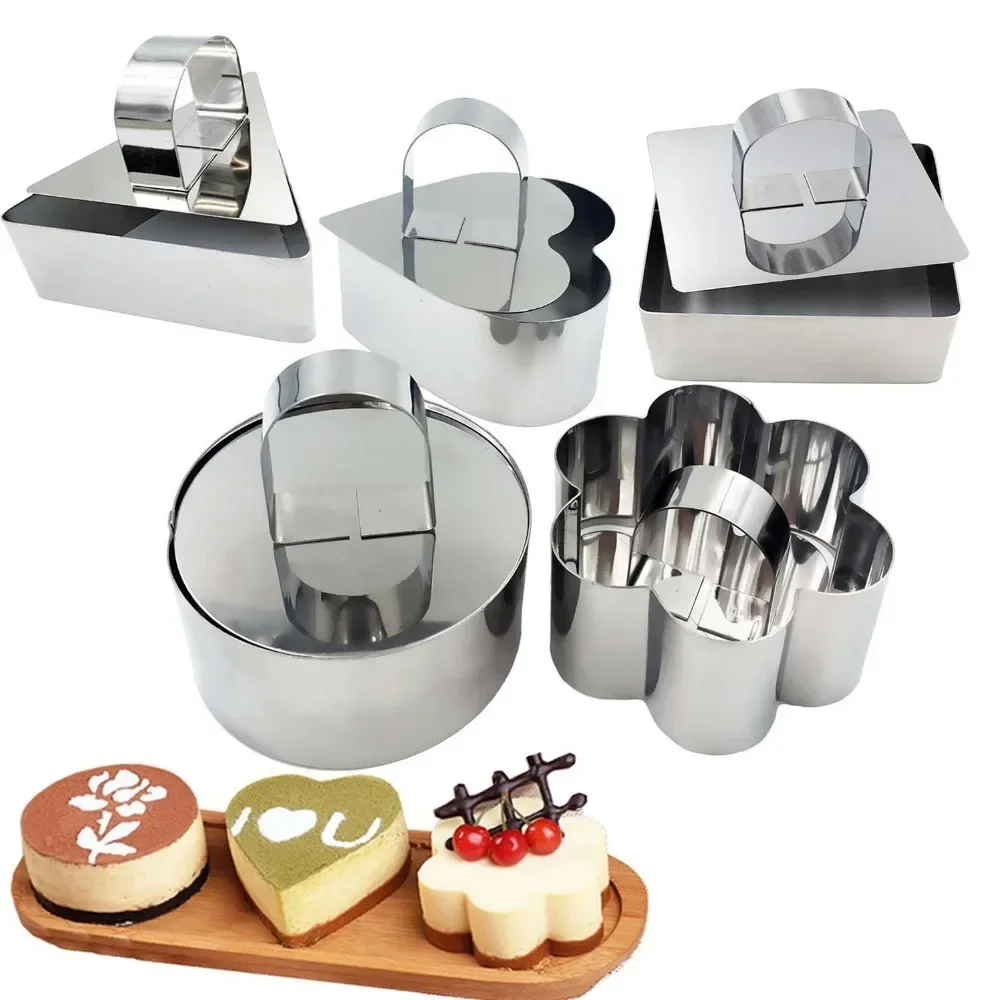 5Pcs/Set Stainless Steel Cake Ring, 3 x 3 inch Square Dessert Mousse Mold with Pusher Lifter Cooking Rings