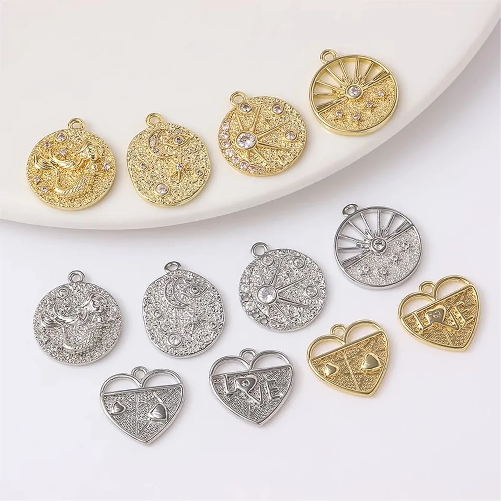 

Copper Plated 18K Zirconium-inlaid Star Moon Heart Round Pendant DIY Bracelet Necklace Earrings Handmade Accessory Materials