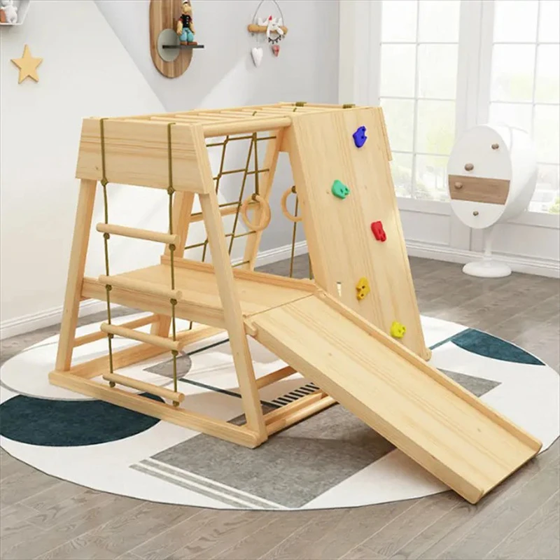 Wooden climbing frame family children small toy ladder combination slide