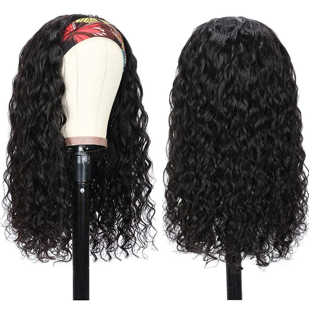 Water Wave Headband Wig Human Hair 180% Density Beginner Friendly Brazilian Machine Made for Women Water Wave Wigs Natural Color