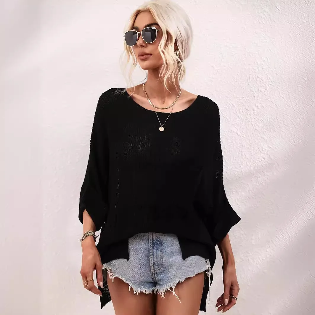 

Women's AutumnWinter New Temperament Elegant Pullovers Ladies Casual Knitted Loose Solid Color Fashion Pullover Knitted Sweater
