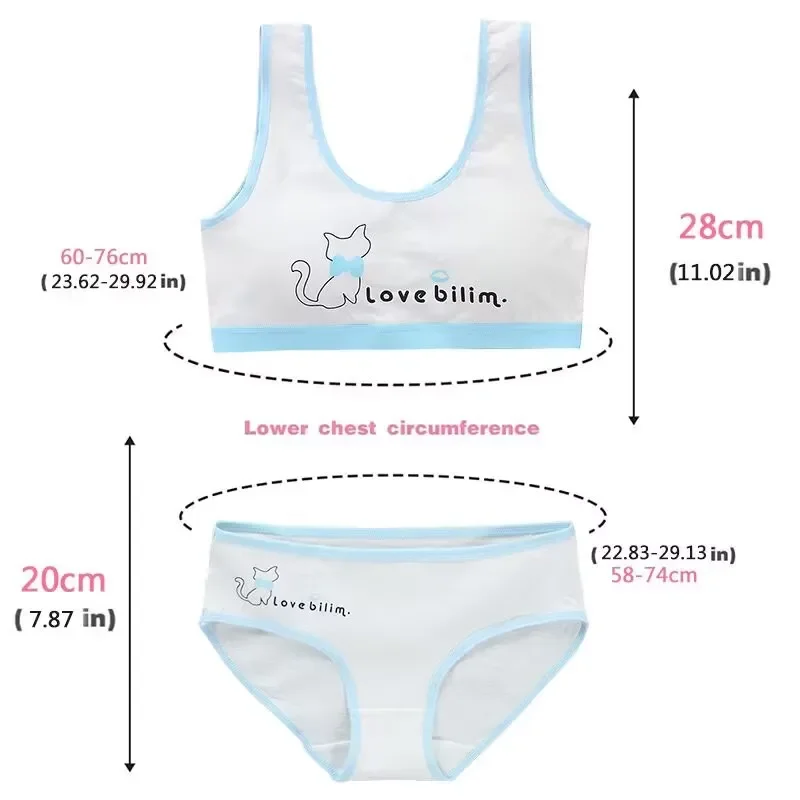 Puberdade meninas conjuntos de calcinha adolescente algodão acolchoado sutiã de treinamento + calcinha crianças sutiã esportivo roupa interior