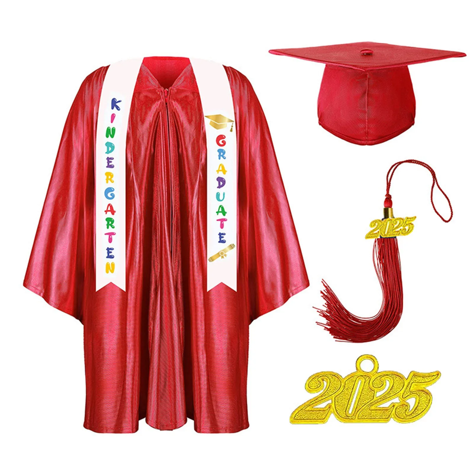 Bambini Abito accademico Uniformi scolastiche per bambini Scuola materna in età prescolare Abito da laurea Scialle Nappa Cap Set Abiti da festa