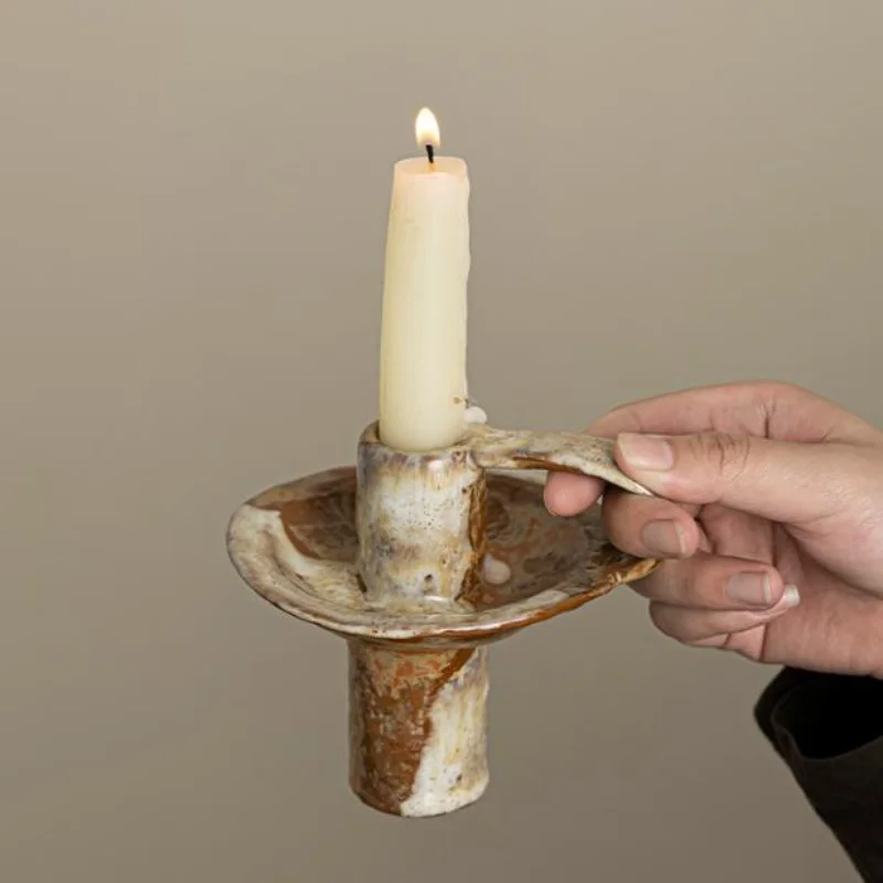 Ceramic Retro Candle Holder Handmade Glaze Change Home Decor Scented Candle Stand Wedding Decoration