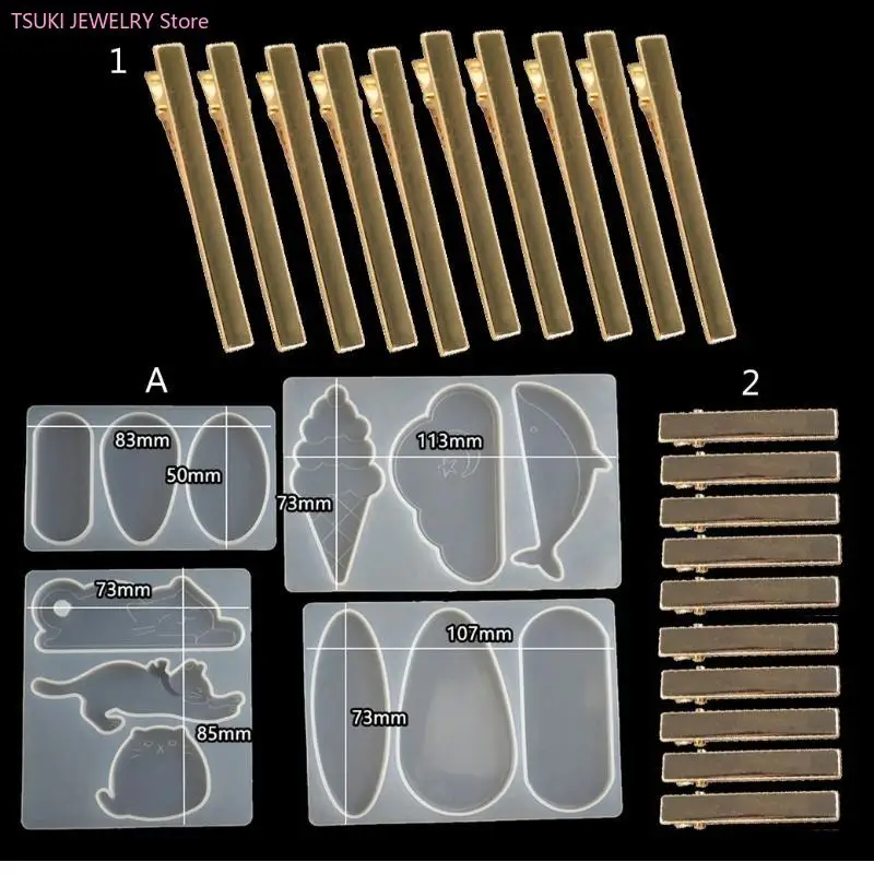 62KE 4Pieces Jewelry Clip Molds for Hairpin Clip DIY Making Supply Birthday Party