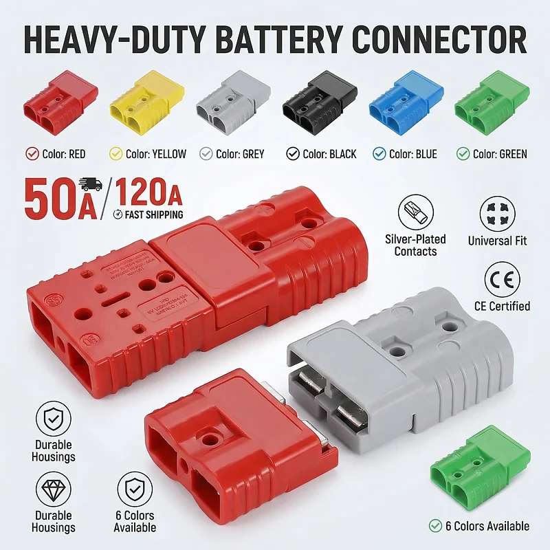 4Pcs/2Pairs Powerpole Connector–50A /120A High Current Battery Charging Plug for Solar, Car, Marine & DIY Power Systems