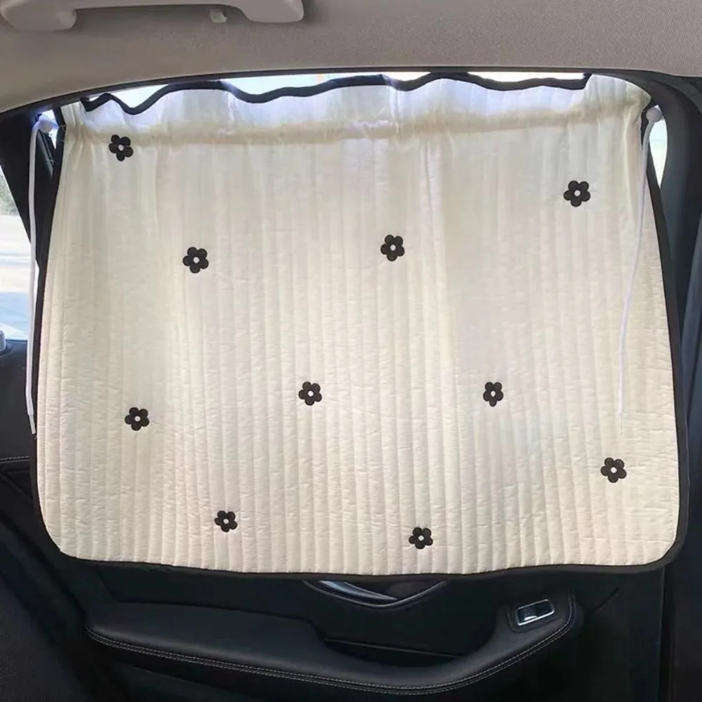 Cute Cartoon Embroidered Thickened Cotton Baby Car Window Sunshade Cover UV Protection Suction Cup Installed Sliding Curtain
