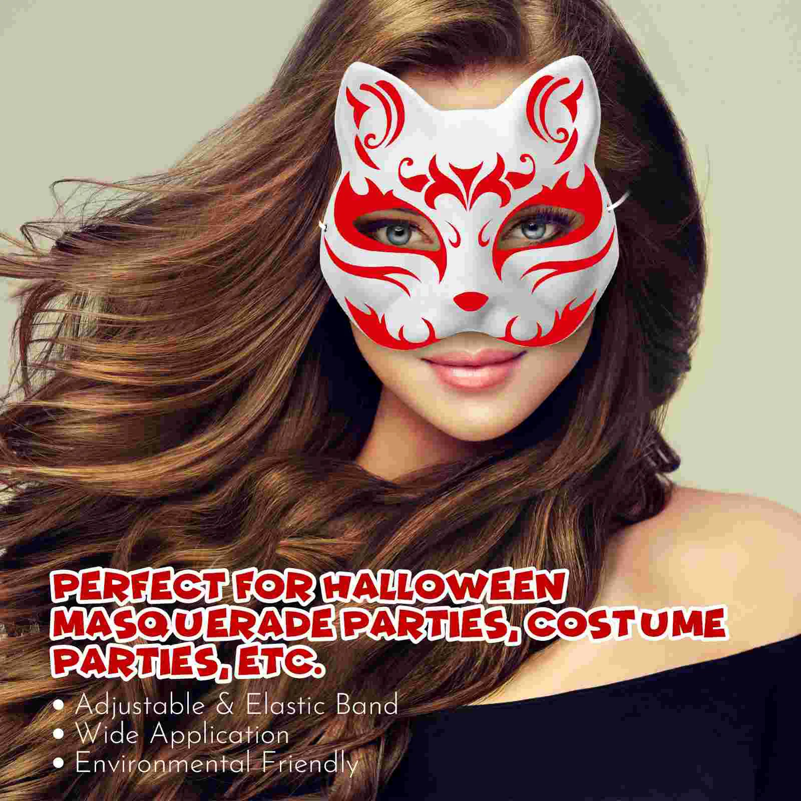 10 Pcs Paintable Masks Sleeping Cat Face Masquerade White Halloween Decoration Party Cosplay Accessories Blank DIY