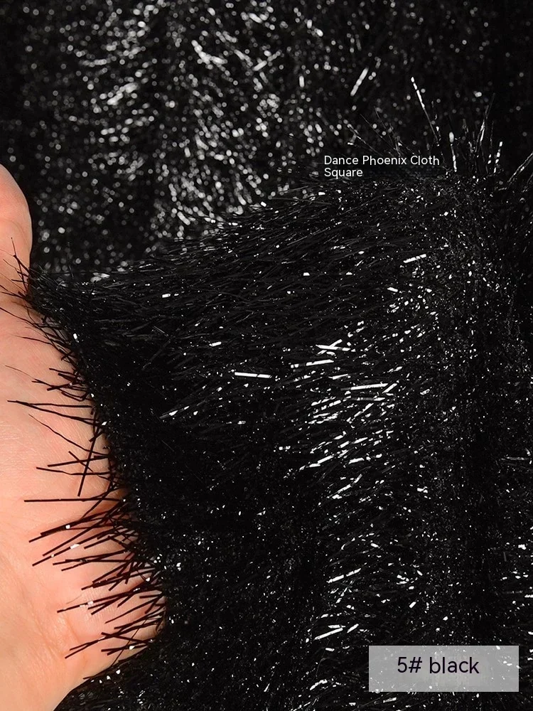 Tessuto peluche lavorato a maglia speciale nero lucido piuma di seta nappa elastico creativo panno all\'ingrosso materiale per cucire fai da te