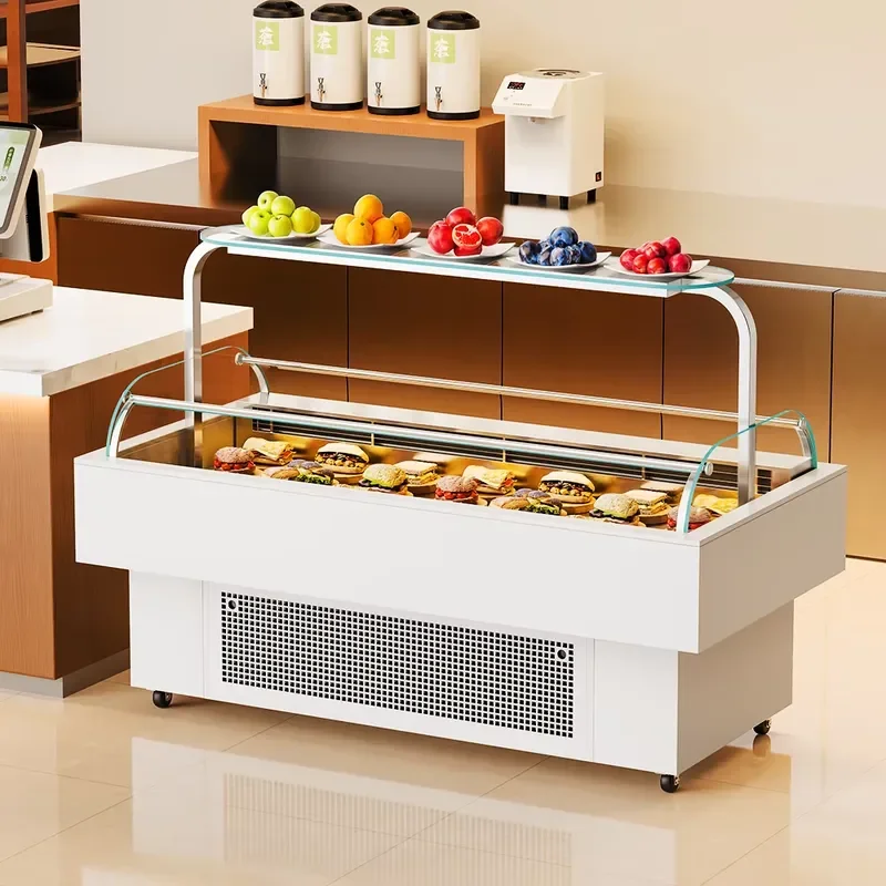 Commercial Refrigerated Display Cabinet Multi Layer Tempered Glass Sandwich Warmer LED Light Insulation Food Showcase for